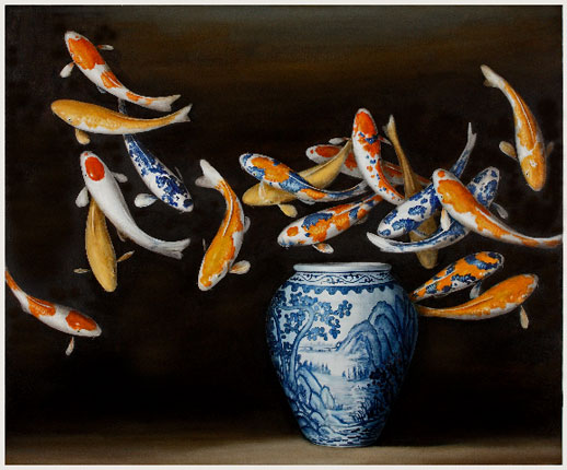 Koi and Blue and White Vase